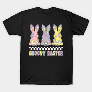 Groovy Easter Bunnies Retro Hippie Lover Easter Day T-Shirt